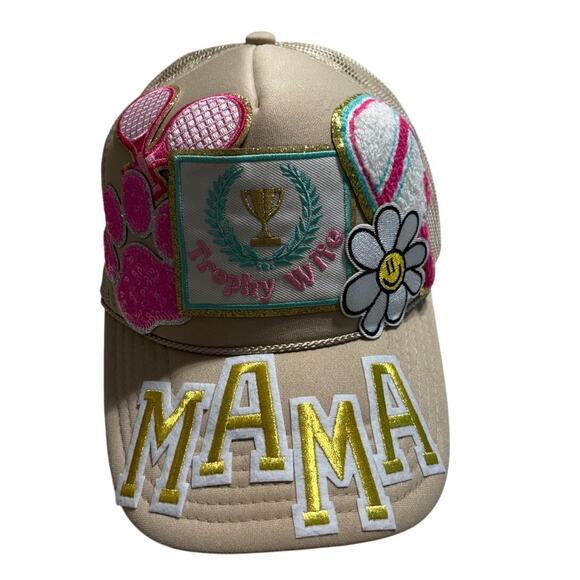 OTTO Accessories - Otto "Trophy Wife" "Mama" Trucker Hat Patches Adjustable Snap Back O/S Tan NWOT